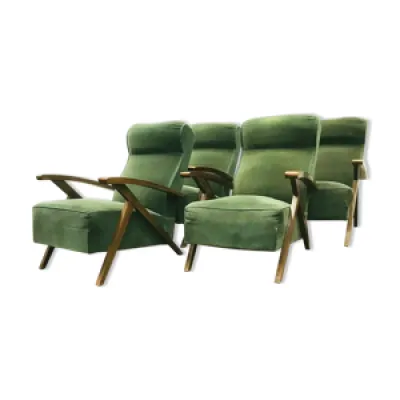Quatre fauteuils relax - vert velours