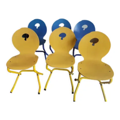 6 chaises bicolores métal - bois