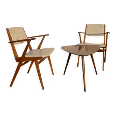 Paire de fauteuils scandinaves - table tripode
