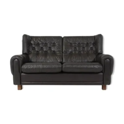 Canapé mid-century en - cuir noir