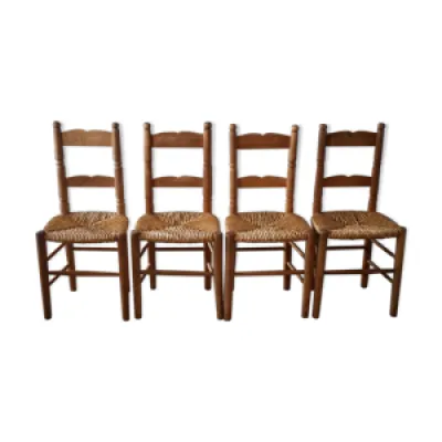 4 anciennes chaises paillées - art populaire