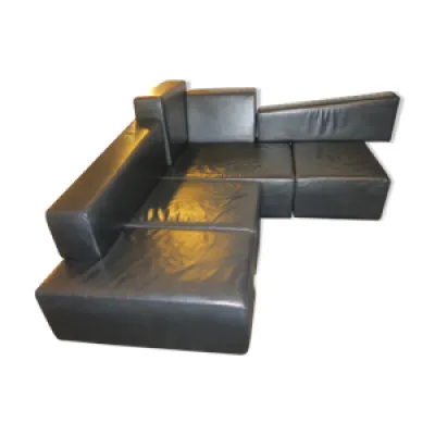 Canapé d'angle modulable - cuir noir