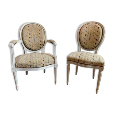 Chaise et fauteuil médaillon, - louis vers 1950