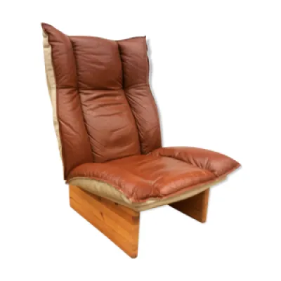 fauteuil cuir et lin - scandinave