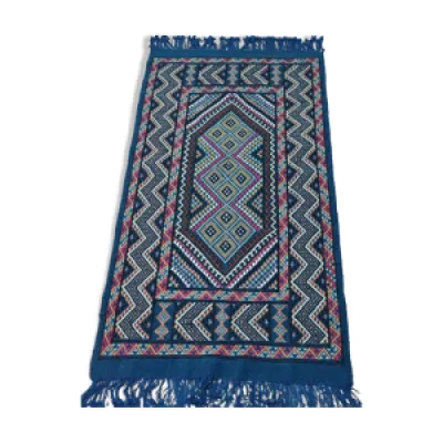 Tapis bleu à motifs - multicolores laine