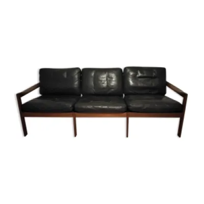 Canapé en cuir teck - noir 1960