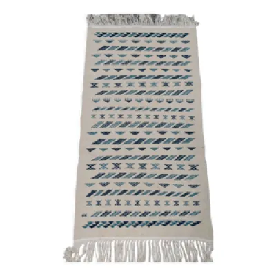 Tapis kilim blanc et - motifs bleu