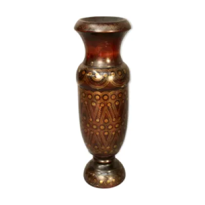 Vase en bois tourné - laiton oriental