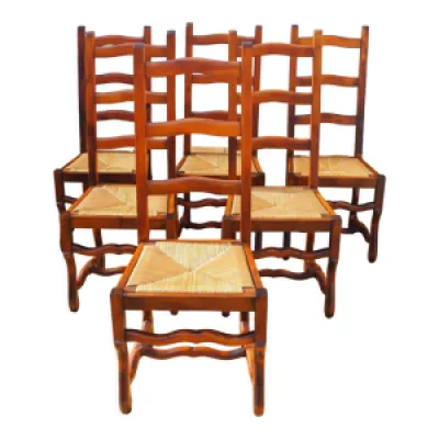 6 chaises paillées, - bois massif