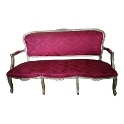 Canapé style Louis XV - tissu rouge