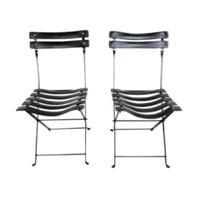 2 chaises pliantes cuir - 1960