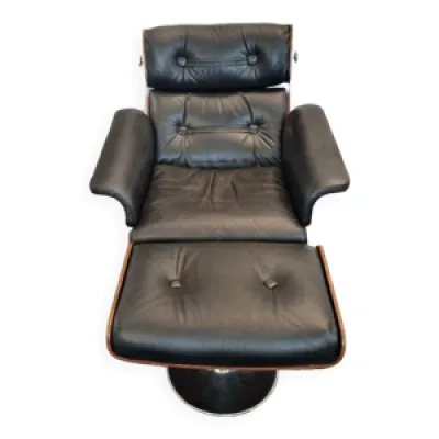 fauteuil et ottoman cuir - palissandre