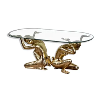 table sculpturale français - laiton verre