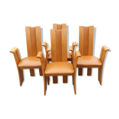 4 fauteuils de table - bois cuir