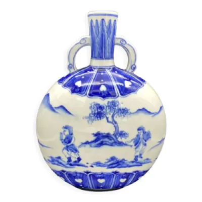Vase gourde chinois en - blanche bleue