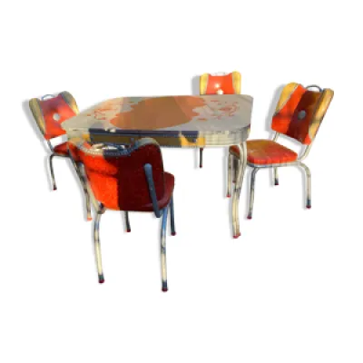 Table vintage mid-mod - quatre chaises