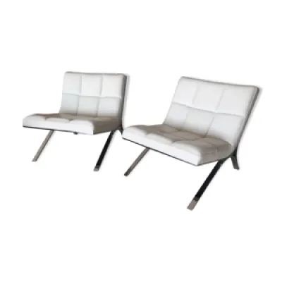 Set de 2 fauteuils Skool - assise cuir blanc