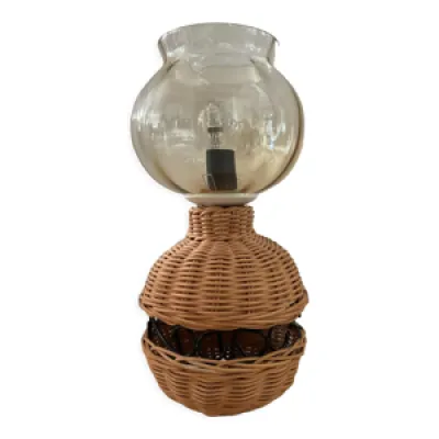 lampe vintage en rotin - verre