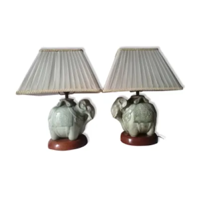 Duo de lampes éléphant - ceramique