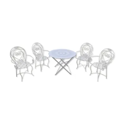 Table ronde pliante et - fauteuils fer