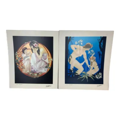 2 sérigraphies Art Nouveau - opal