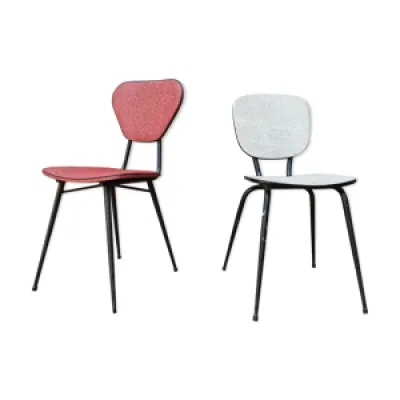 Paire de chaises métal - blanc rouge