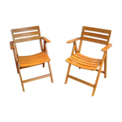 Paire de fauteuils pliants - bois vernis
