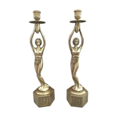 Paire de flambeaux bougeoirs - chandeliers bronze