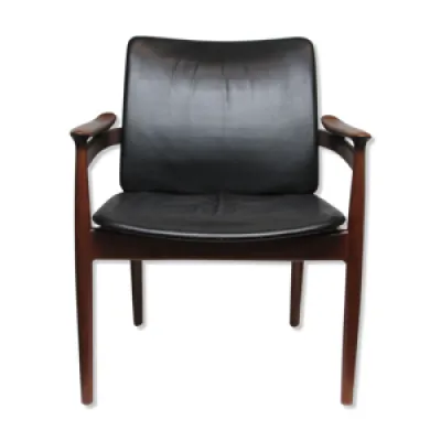 fauteuil en teck et cuir - noir