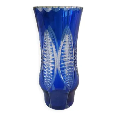 Vase vintage verre taillé - bleu