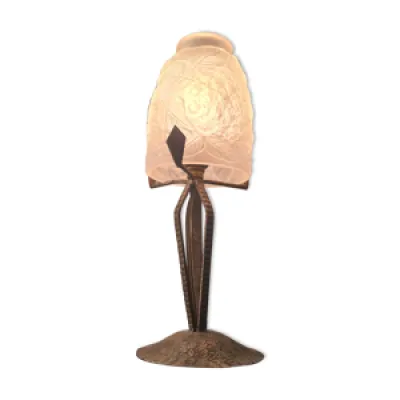 Lampe fer forgé, tulipe - verre 1930