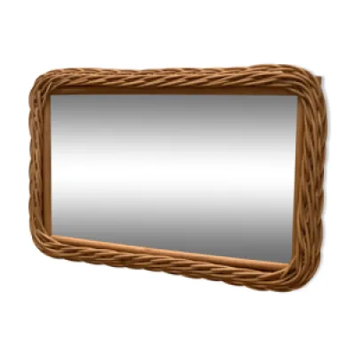 Ancien miroir rectangulaire - osier rotin