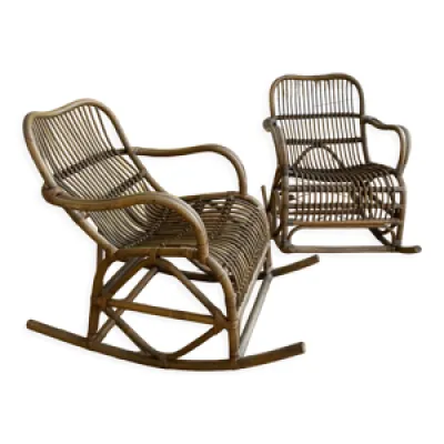 Paire de rocking-chairs - rotin 70
