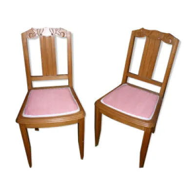 Paire de chaises art-déco, - assise rose