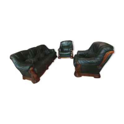 Salon canapé avec fauteuils - cuir