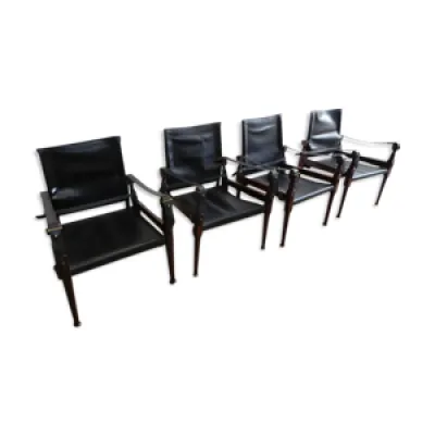 Serie de 4 fauteuils - 1970 palissandre cuir