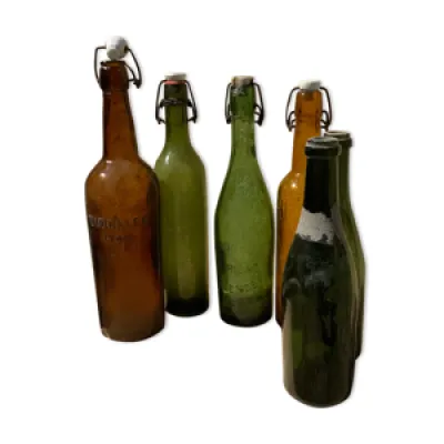 Lot 6 bouteilles en verre - ancien