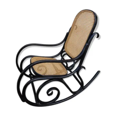 Rocking-chair noir canné - bois 1930