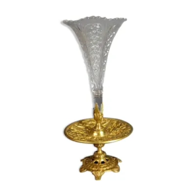 Ancien vase cornet verre - bronze