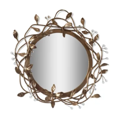 Miroir rond en fer forgé - feuilles