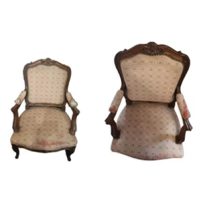 Lot de 2 fauteuils en - louis bois tissu