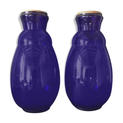Paire de vases en verre - bleu main