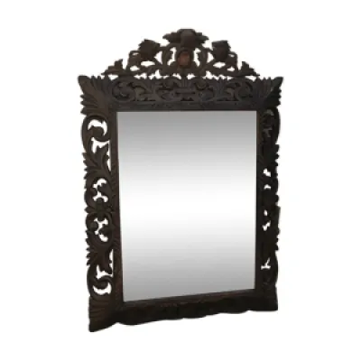 Miroir biseauté bois - fleurs lys