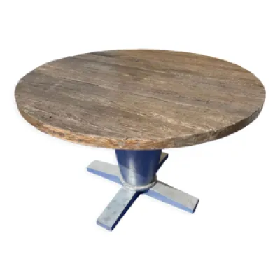 Table ronde industrielle - aluminium bois