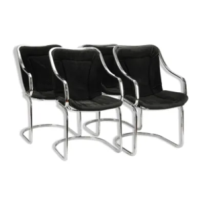 4 chaises en métal chrome, - italie