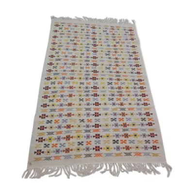 tapis blanc à motifs - laine multicolore