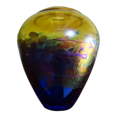 Vase verre irisé multicolore - bleu