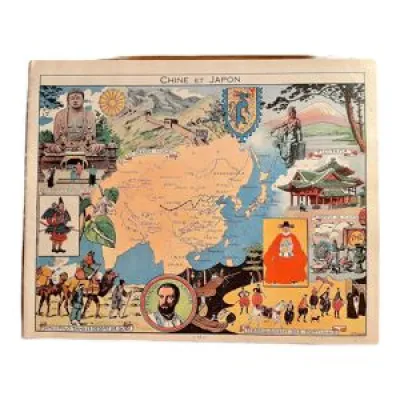 Affiche ancienne carte - chine japon