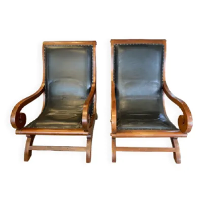 Paire de fauteuils colonial - roche bobois cuir