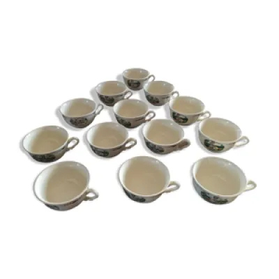 Ensemble de 13 tasses à thé Sarreguemines